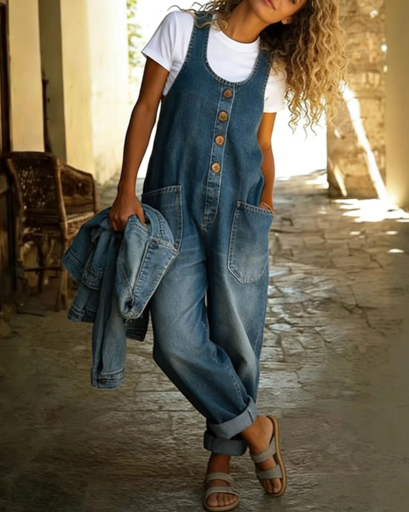 Scarlett Salopette Dame Denim – Bred Baggy Y2K Jeans med Stropper
