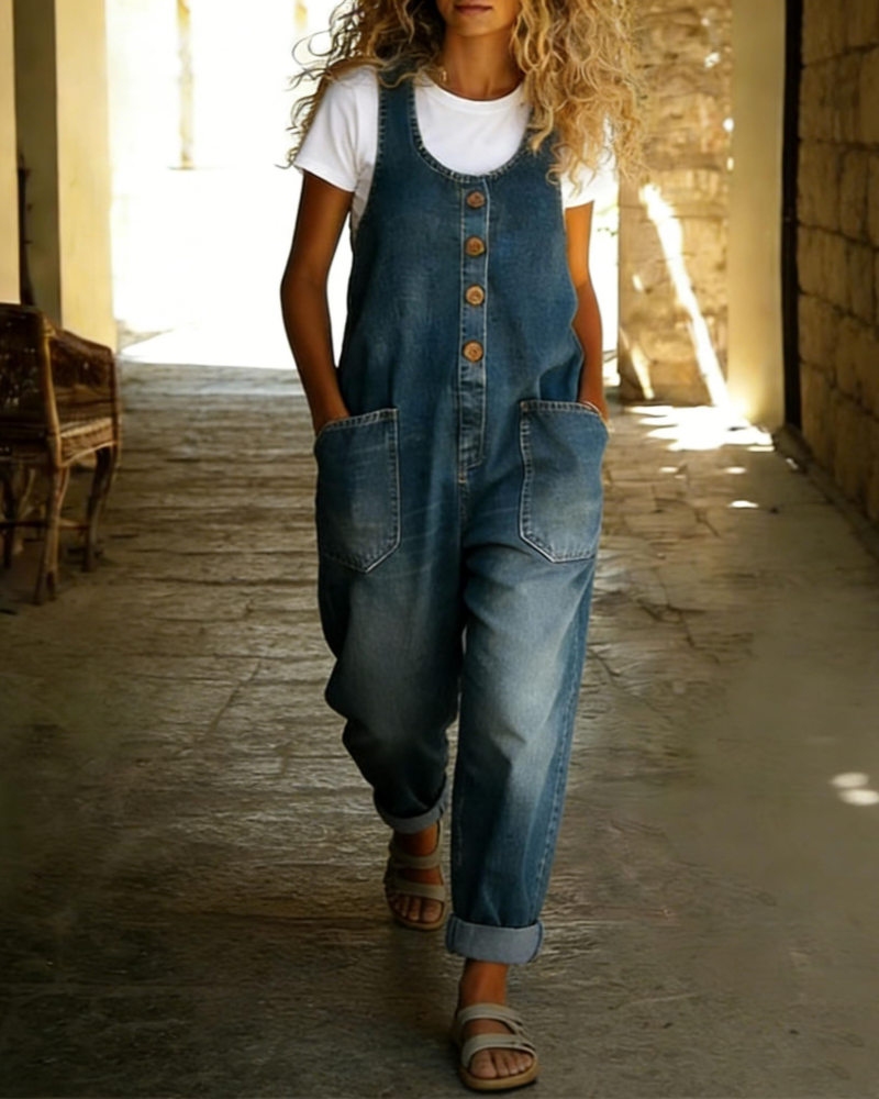 Scarlett Salopette Dame Denim – Bred Baggy Y2K Jeans med Stropper