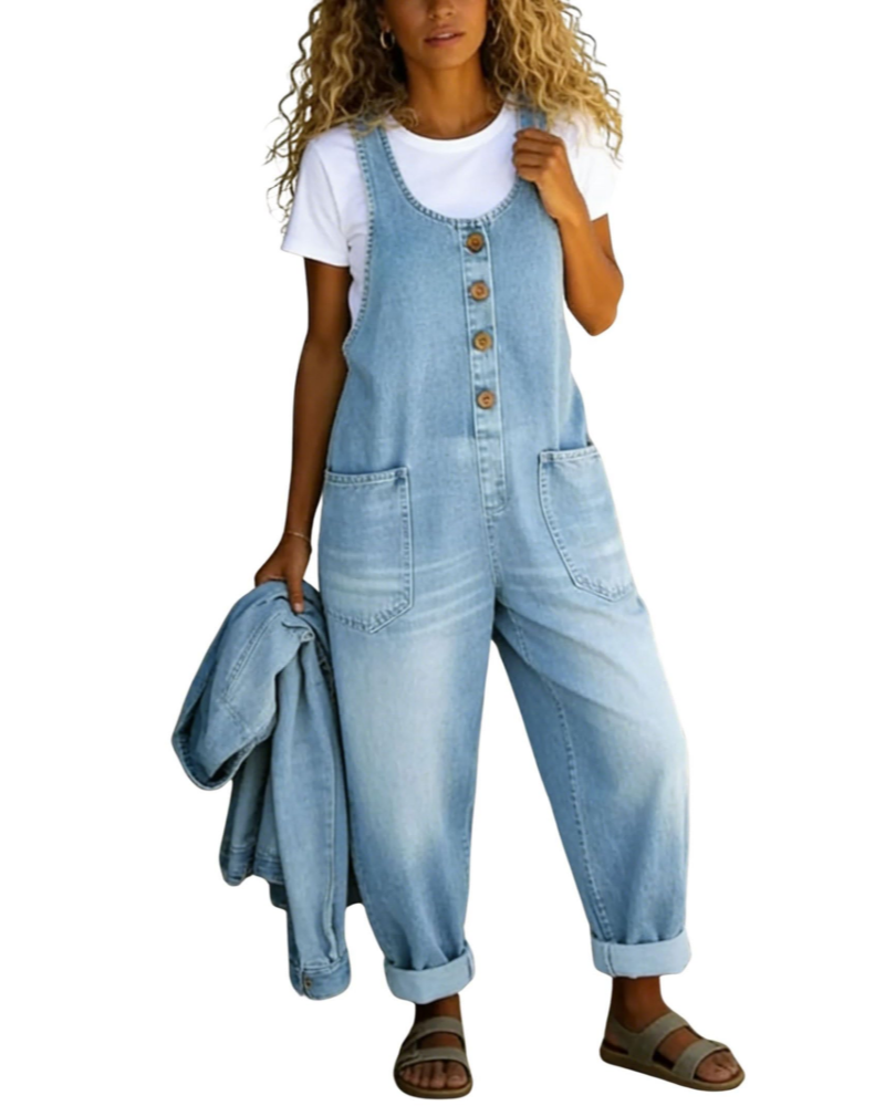 Scarlett Salopette Dame Denim – Bred Baggy Y2K Jeans med Stropper