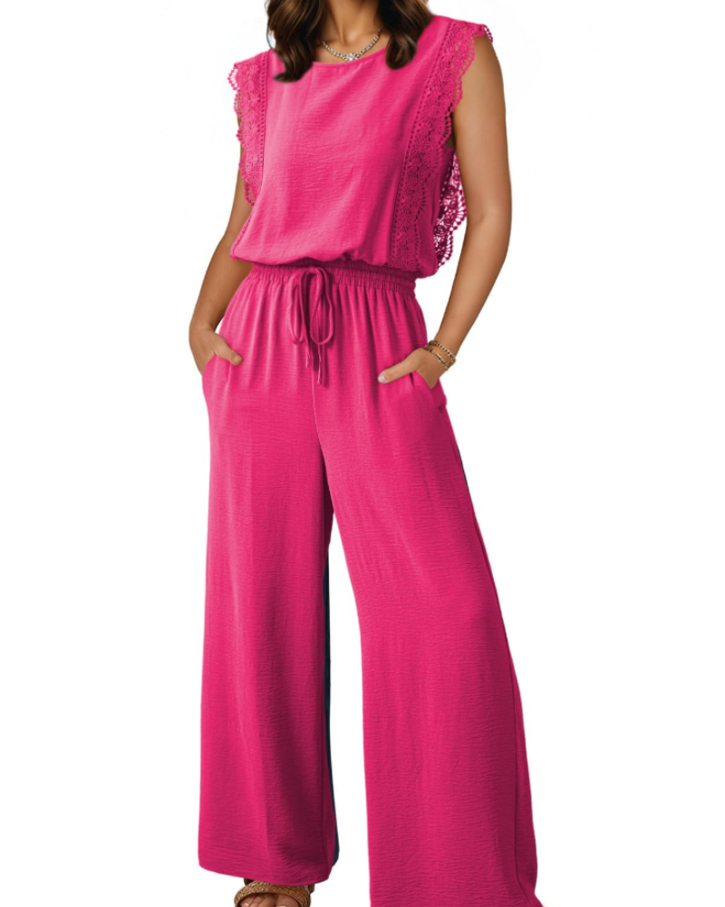 Eleanor Tuta Donna Estate – Pizzo Maniche Corte & Pantaloni Larghi