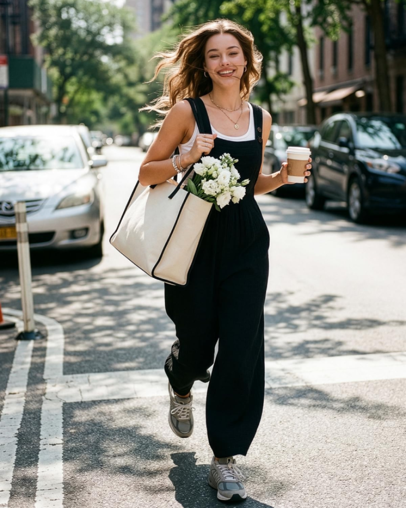 Layla Women's Summer Jumpsuit – Loose Square Neck Overalls with Pockets