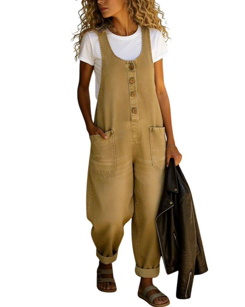Scarlett Salopette Dame Denim – Bred Baggy Y2K Jeans med Stropper