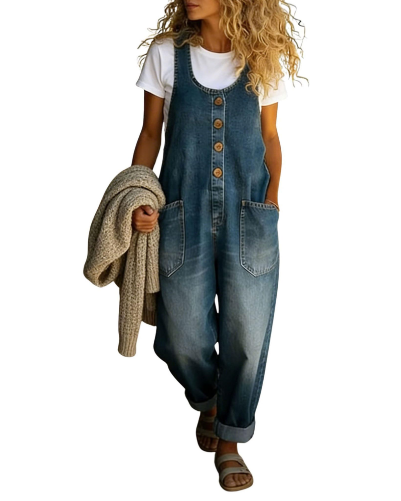 Scarlett Salopette Dame Denim – Bred Baggy Y2K Jeans med Stropper
