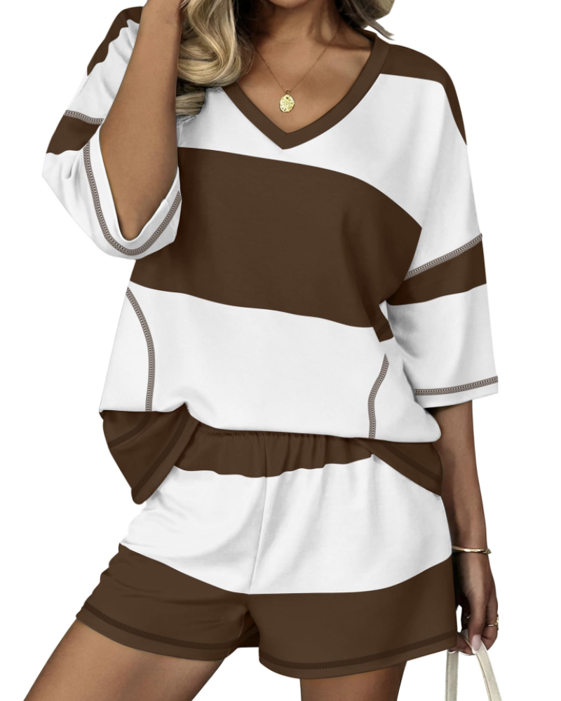 Completo Donna Estate Grace – Camicia Oversize a Righe & Pantaloncini Lounge Casual