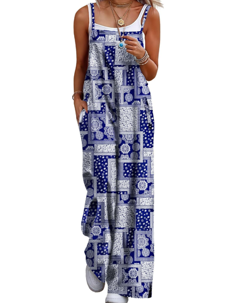 Aily Kombinezon Damski Letni – Boho Kwiecista Ogrodniczka Bawełniana z Kieszeniami