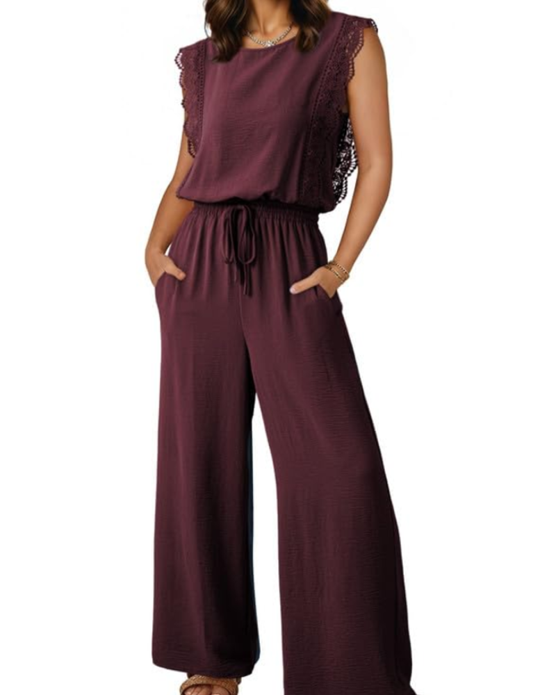 Eleanor Tuta Donna Estate – Pizzo Maniche Corte & Pantaloni Larghi
