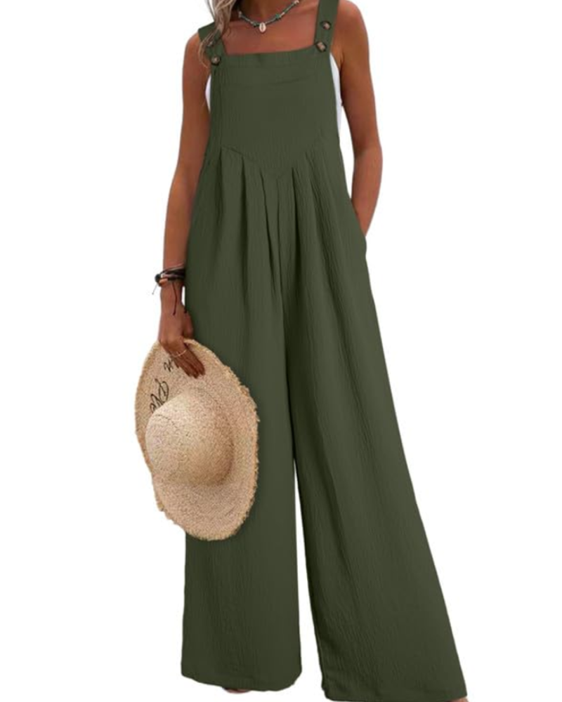 Layla Women's Summer Jumpsuit – Loose Square Neck Overalls with Pockets
