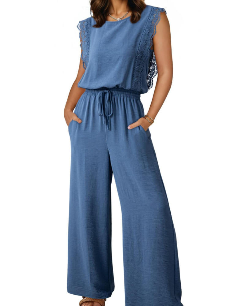 Eleanor Tuta Donna Estate – Pizzo Maniche Corte & Pantaloni Larghi