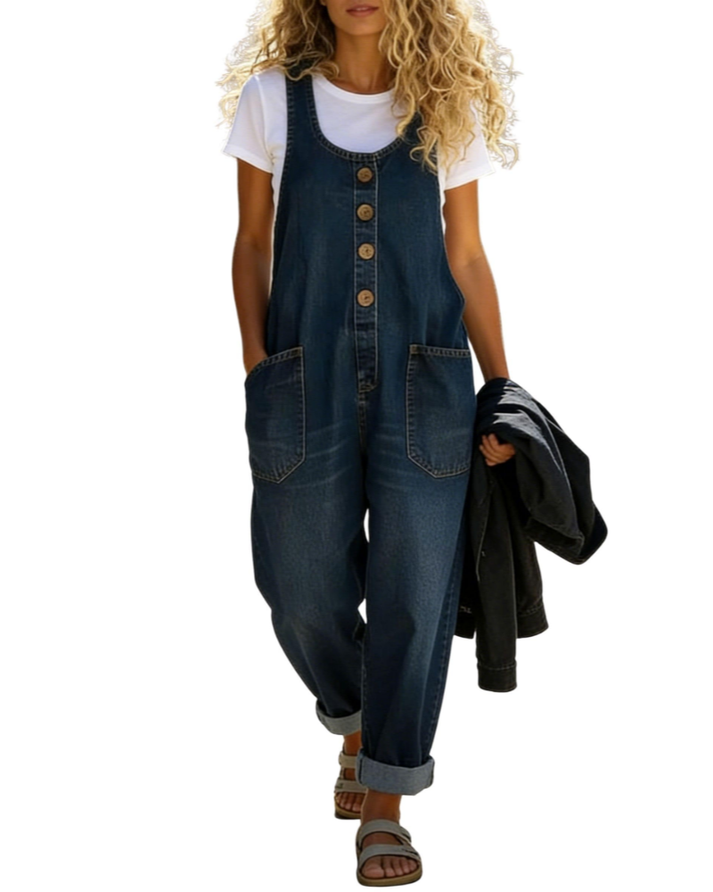 Scarlett Salopette Dame Denim – Bred Baggy Y2K Jeans med Stropper