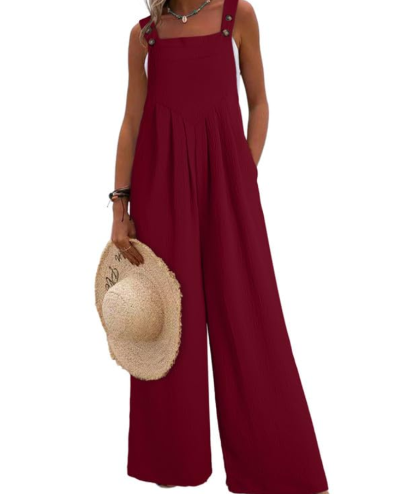 Layla Women's Summer Jumpsuit – Loose Square Neck Overalls with Pockets