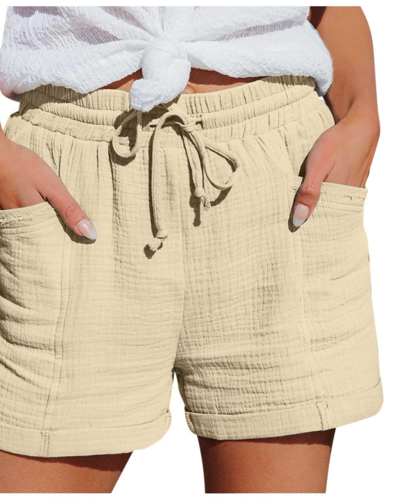 Emma Short Bermuda Feminino em Linho – Short de Cintura Alta com Cordão e Bolsos