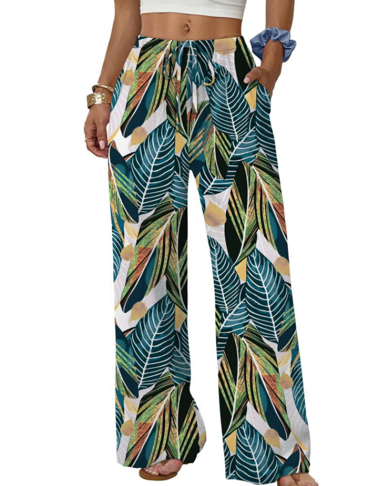 Elena Pantaloni Palazzo Donna – Pantaloni Larghi Fluidi con Coulisse e Tasche