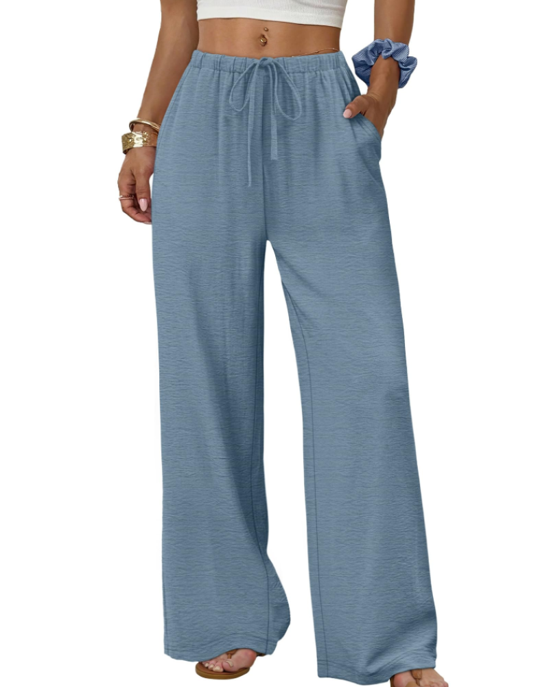 Elena Pantaloni Palazzo Donna – Pantaloni Larghi Fluidi con Coulisse e Tasche