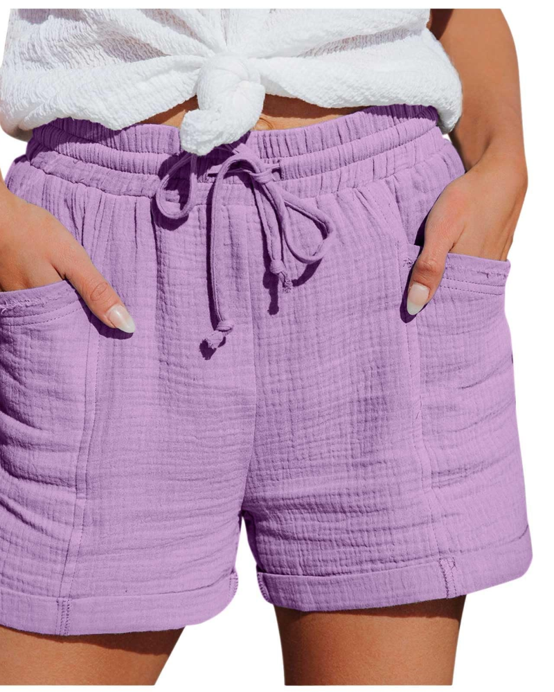 Emma Short Bermuda Feminino em Linho – Short de Cintura Alta com Cordão e Bolsos