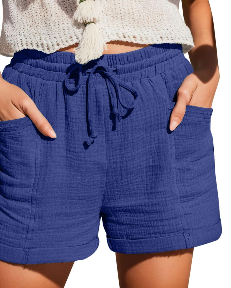 Emma Short Bermuda Feminino em Linho – Short de Cintura Alta com Cordão e Bolsos