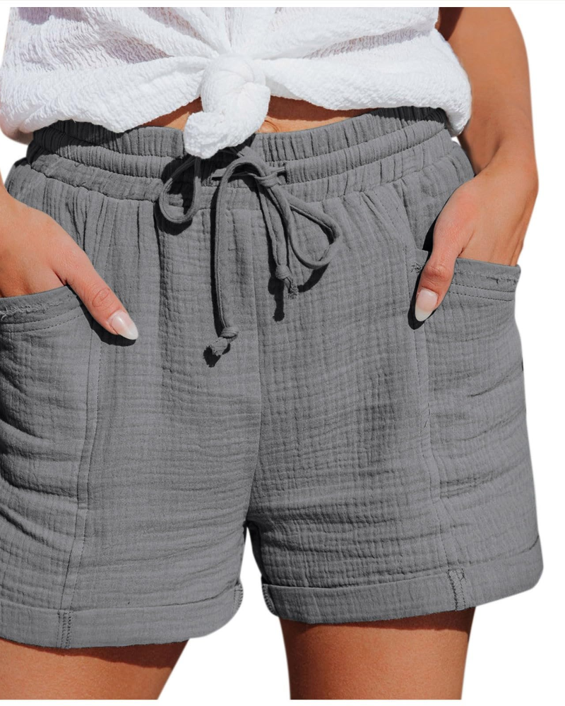 Emma Short Bermuda Feminino em Linho – Short de Cintura Alta com Cordão e Bolsos