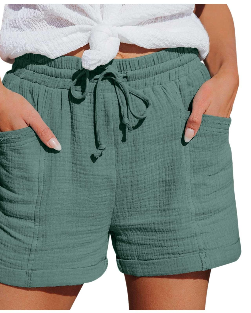 Emma Short Bermuda Feminino em Linho – Short de Cintura Alta com Cordão e Bolsos