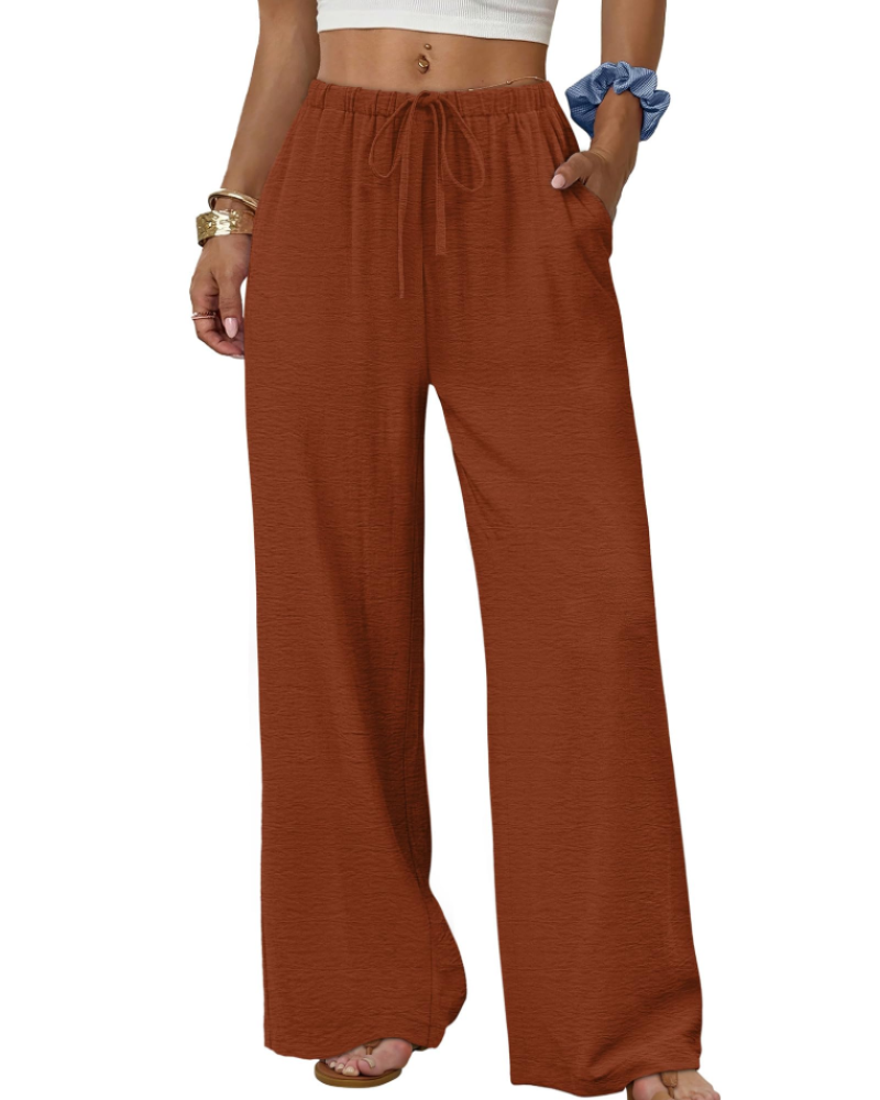 Elena Pantaloni Palazzo Donna – Pantaloni Larghi Fluidi con Coulisse e Tasche