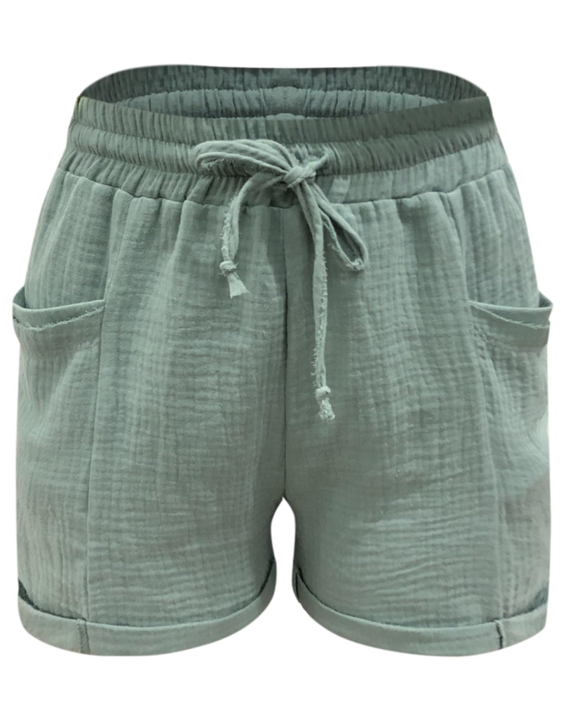 Emma Short Bermuda Feminino em Linho – Short de Cintura Alta com Cordão e Bolsos