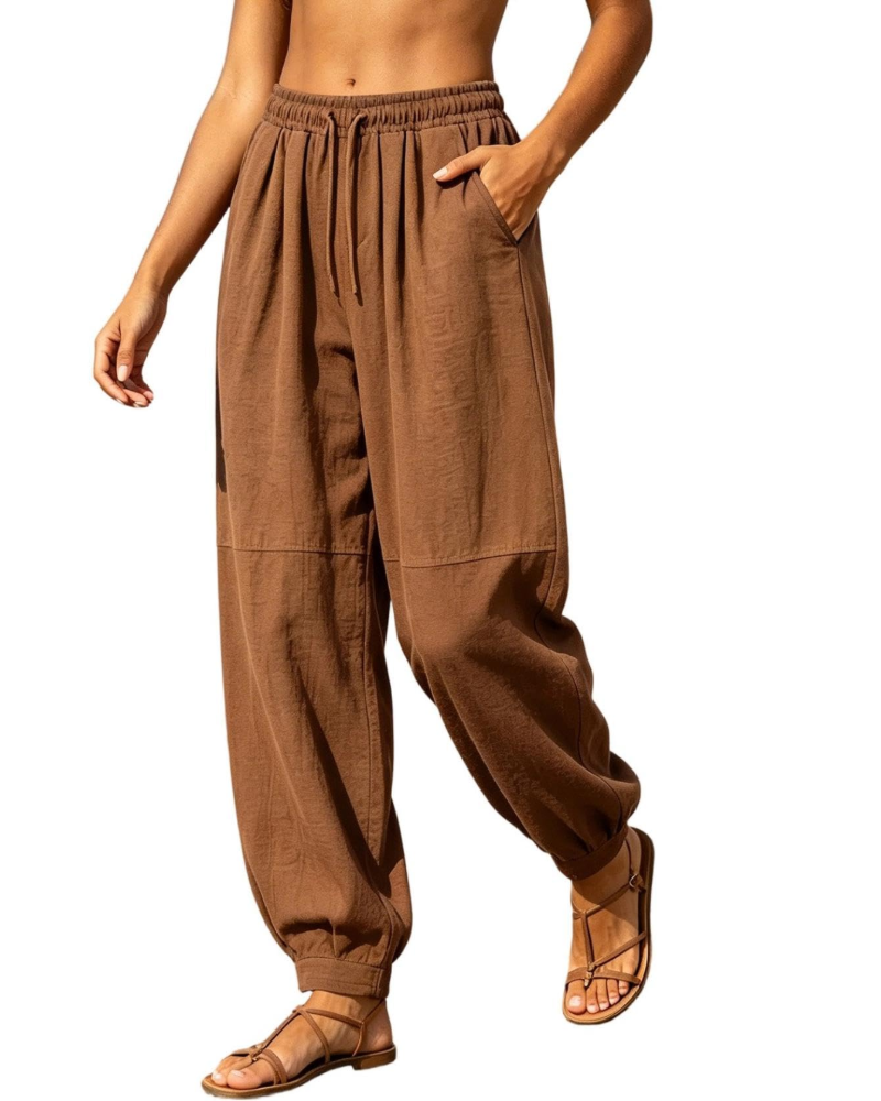 Harper Damen-Jogginghose aus Leinen – Verstellbare Boho-Hose mit Taschen