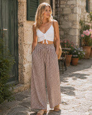 Cindy dames palazzobroek – Capri met brede strepen, elastische taille, licht en casual