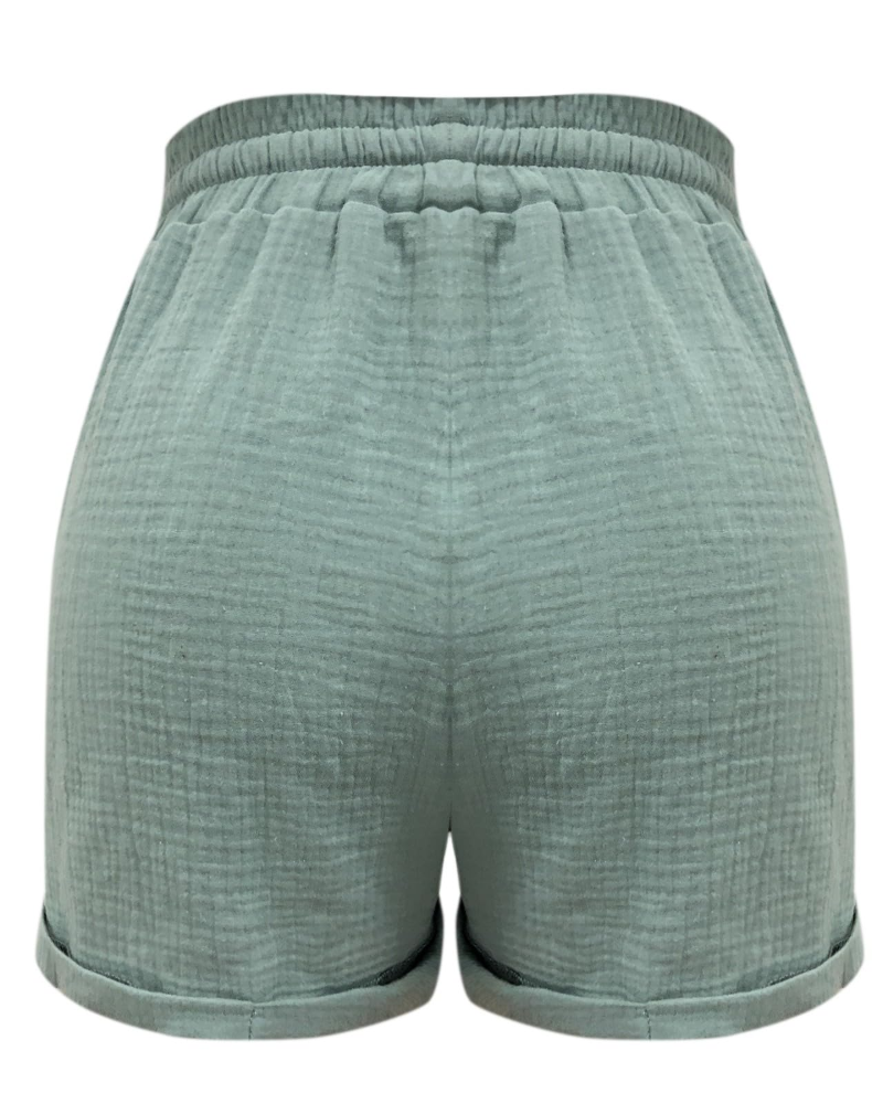 Emma Short Bermuda Feminino em Linho – Short de Cintura Alta com Cordão e Bolsos