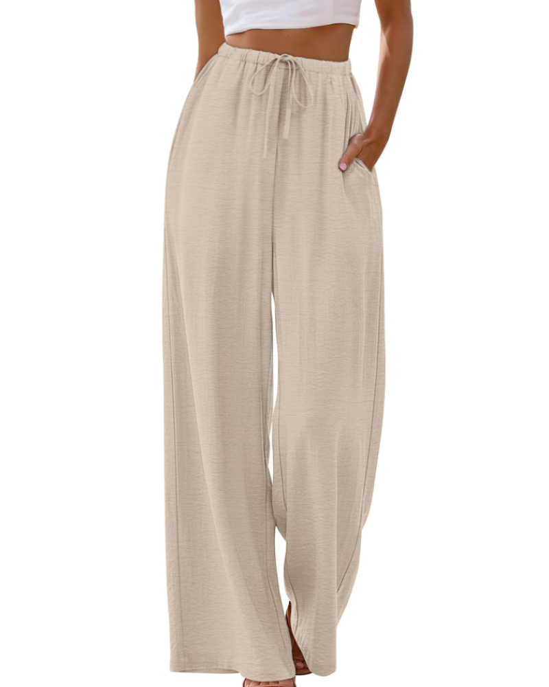 Elena Pantaloni Palazzo Donna – Pantaloni Larghi Fluidi con Coulisse e Tasche