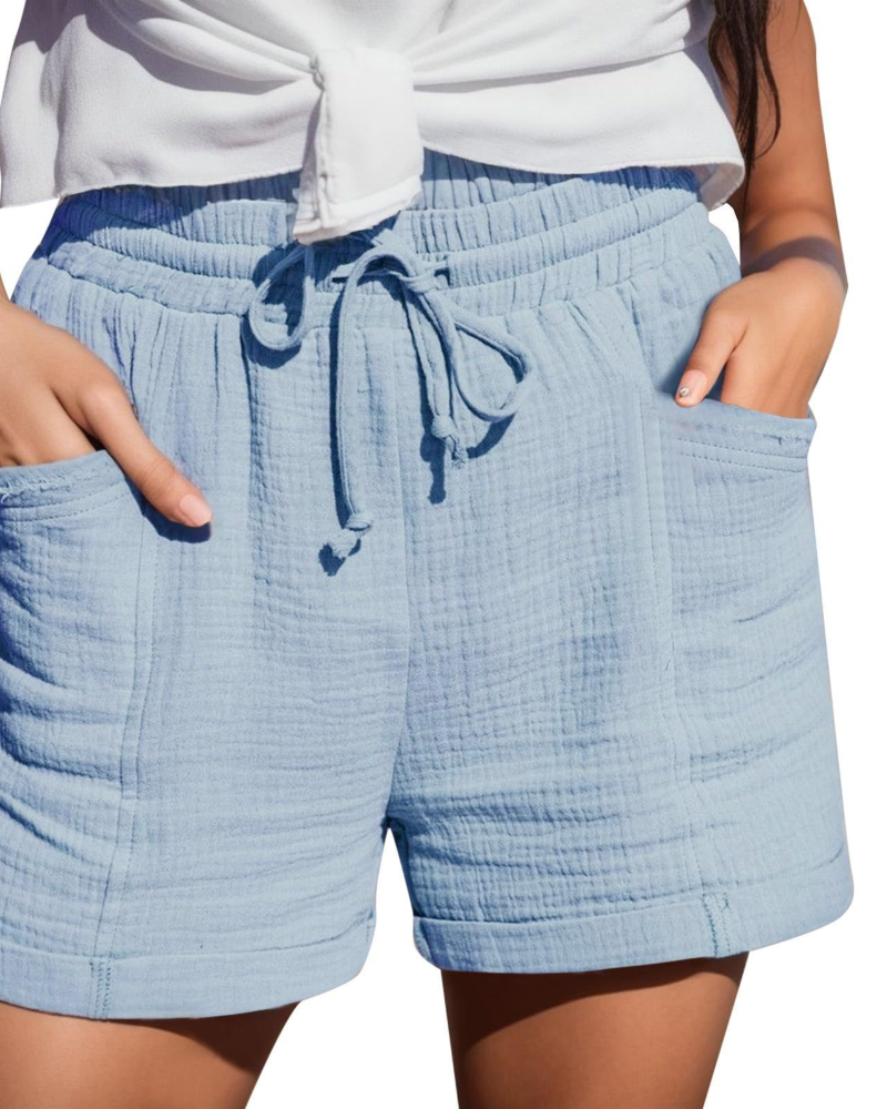 Emma Short Bermuda Feminino em Linho – Short de Cintura Alta com Cordão e Bolsos
