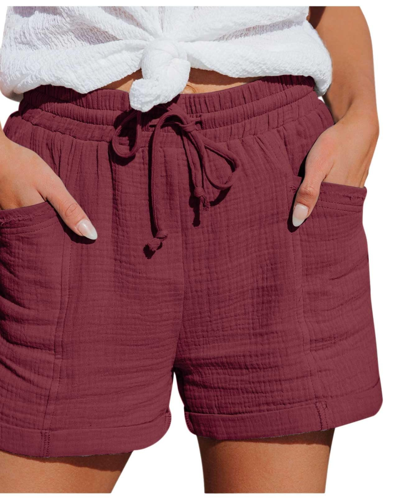 Emma Short Bermuda Feminino em Linho – Short de Cintura Alta com Cordão e Bolsos