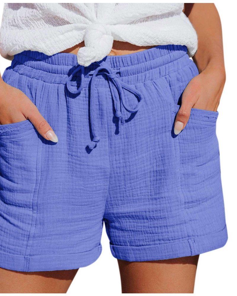 Emma Short Bermuda Feminino em Linho – Short de Cintura Alta com Cordão e Bolsos