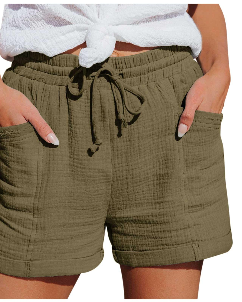 Emma Short Bermuda Feminino em Linho – Short de Cintura Alta com Cordão e Bolsos