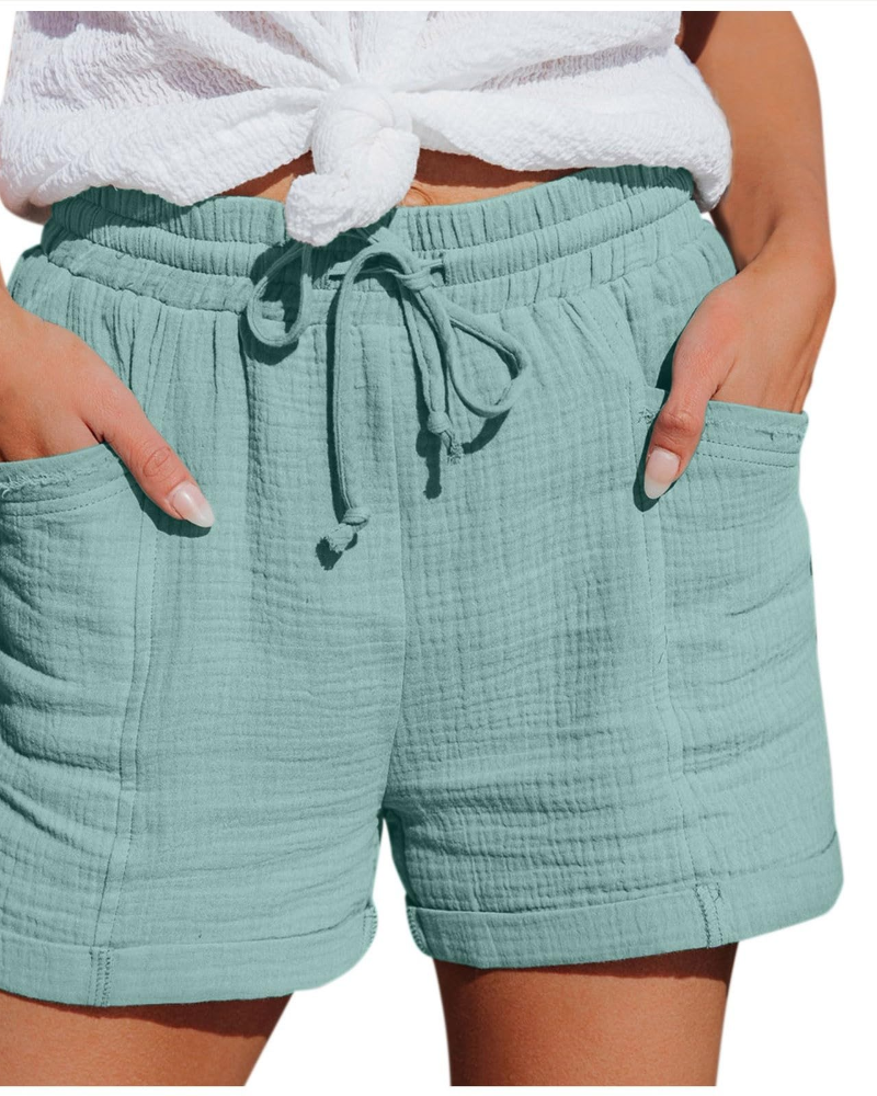 Emma Short Bermuda Feminino em Linho – Short de Cintura Alta com Cordão e Bolsos