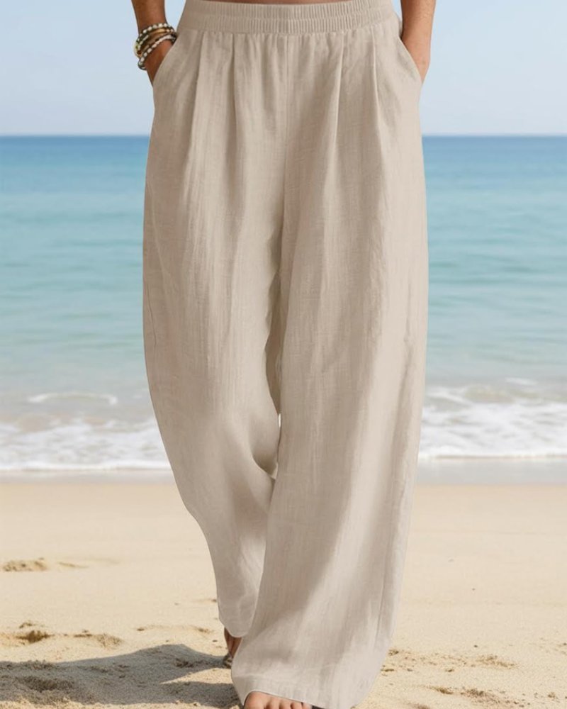 Audrey Palazzo-Hose für Damen – Weite Hose aus Baumwolle & Leinen mit hoher Taille und Taschen