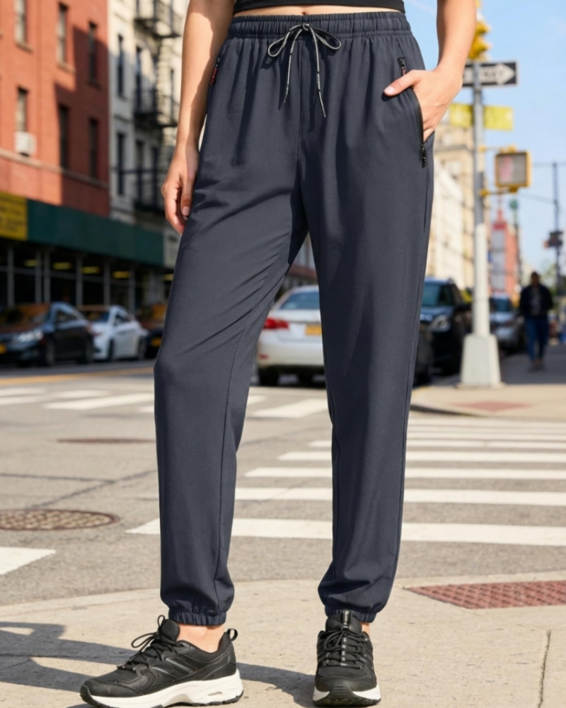 Jasmin Damen-Sporthose – Jogginghose mit hoher Taille, schnelltrocknend, mit Reißverschlusstaschen