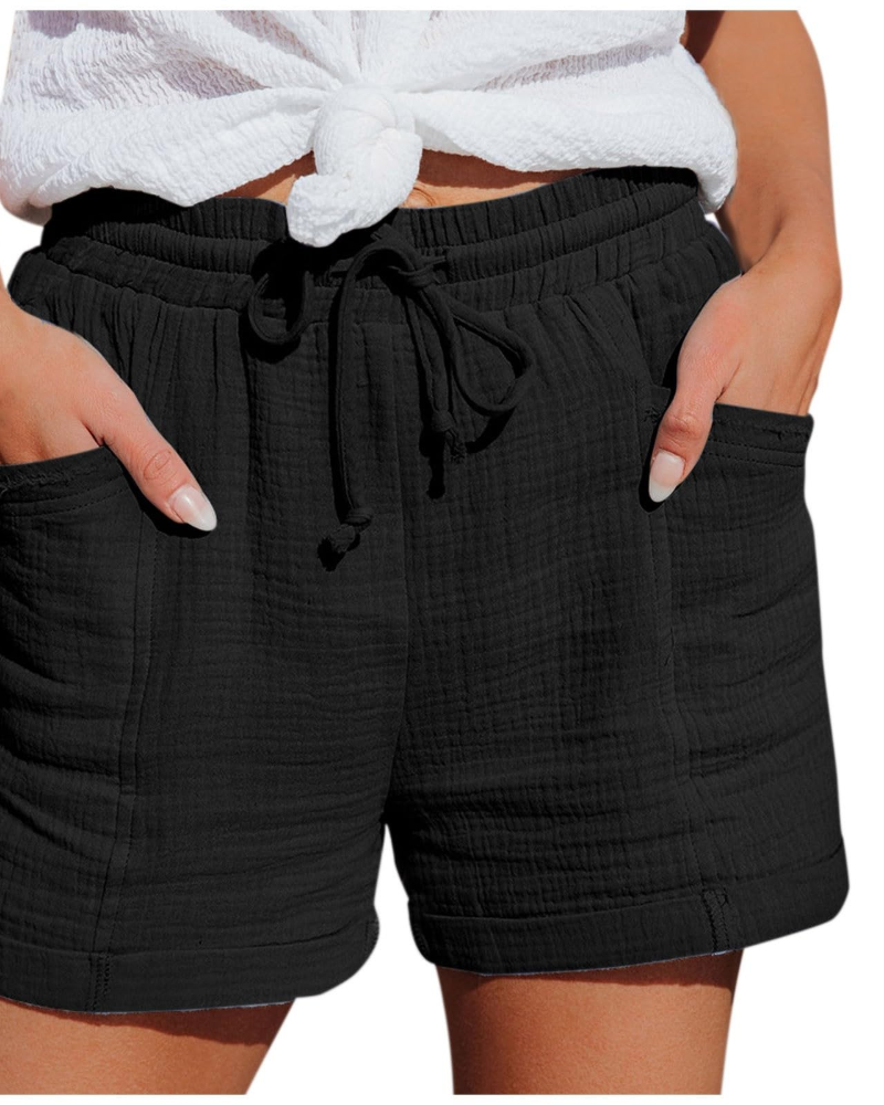 Emma Short Bermuda Feminino em Linho – Short de Cintura Alta com Cordão e Bolsos