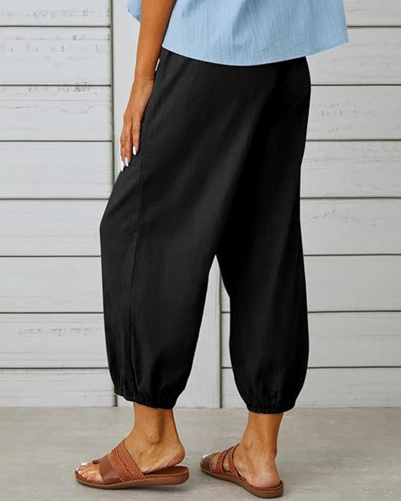 Abigail Pantalon Capri Dámské – Kalhoty 3/4 100 % Bavlna Vysoký Pas s Kapsami