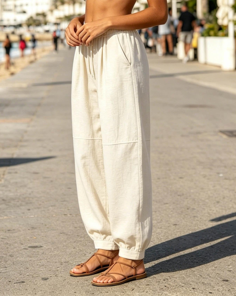 Harper Damen-Jogginghose aus Leinen – Verstellbare Boho-Hose mit Taschen