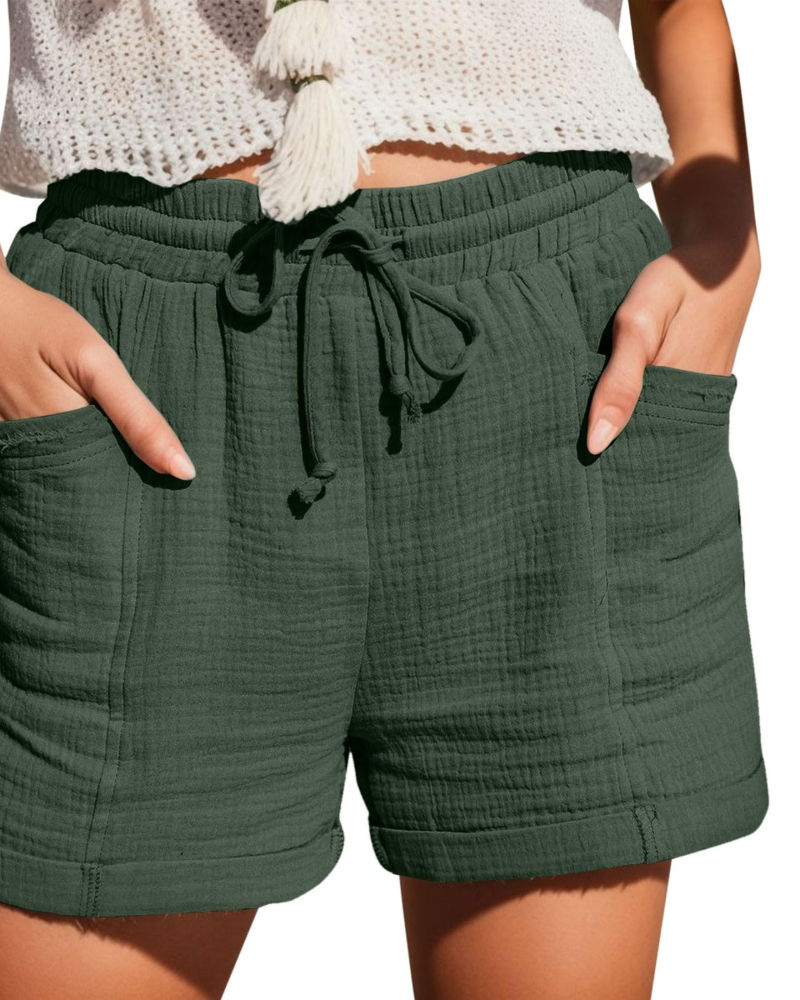 Emma Short Bermuda Feminino em Linho – Short de Cintura Alta com Cordão e Bolsos