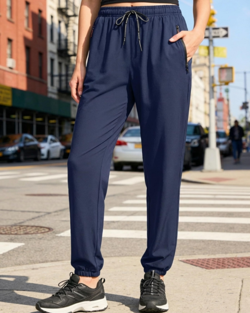 Jasmin Damen-Sporthose – Jogginghose mit hoher Taille, schnelltrocknend, mit Reißverschlusstaschen