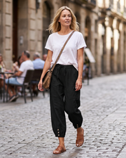 Abigail Pantalon Capri Dámské – Kalhoty 3/4 100 % Bavlna Vysoký Pas s Kapsami