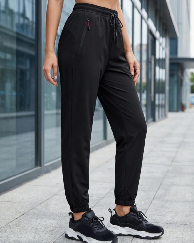 Jasmin Damen-Sporthose – Jogginghose mit hoher Taille, schnelltrocknend, mit Reißverschlusstaschen