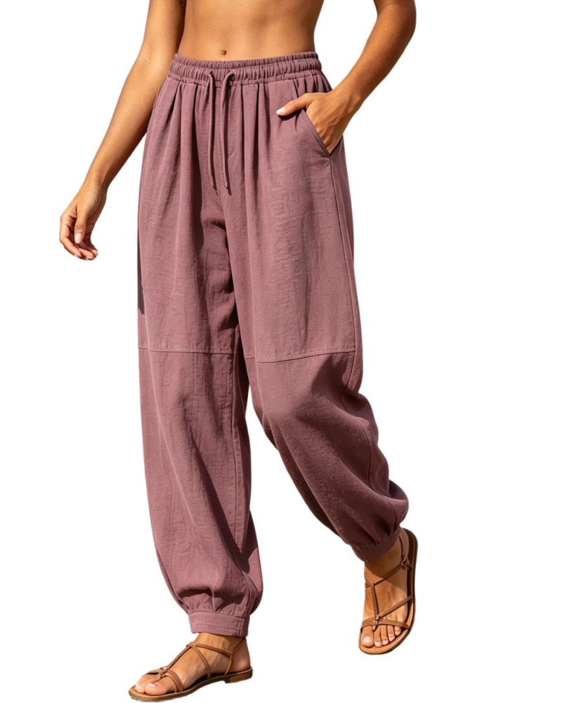 Harper Damen-Jogginghose aus Leinen – Verstellbare Boho-Hose mit Taschen