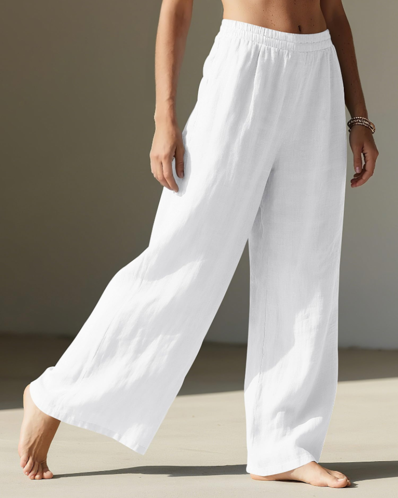 Audrey Palazzo-Hose für Damen – Weite Hose aus Baumwolle & Leinen mit hoher Taille und Taschen