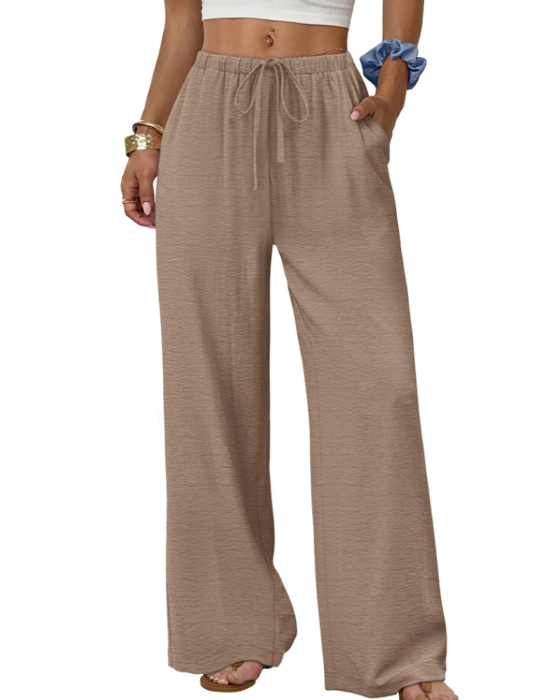 Elena Pantaloni Palazzo Donna – Pantaloni Larghi Fluidi con Coulisse e Tasche