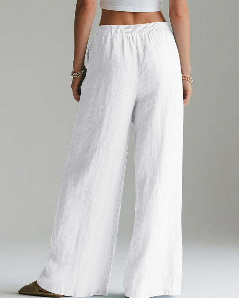 Audrey Palazzo-Hose für Damen – Weite Hose aus Baumwolle & Leinen mit hoher Taille und Taschen