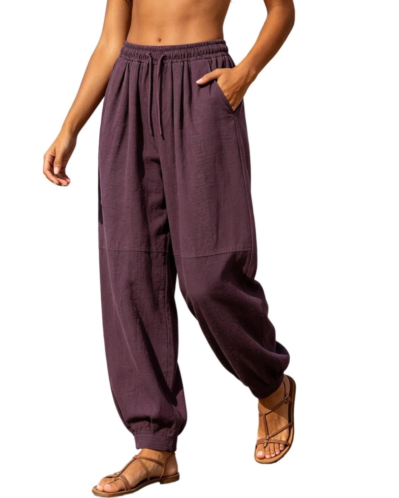 Harper Damen-Jogginghose aus Leinen – Verstellbare Boho-Hose mit Taschen