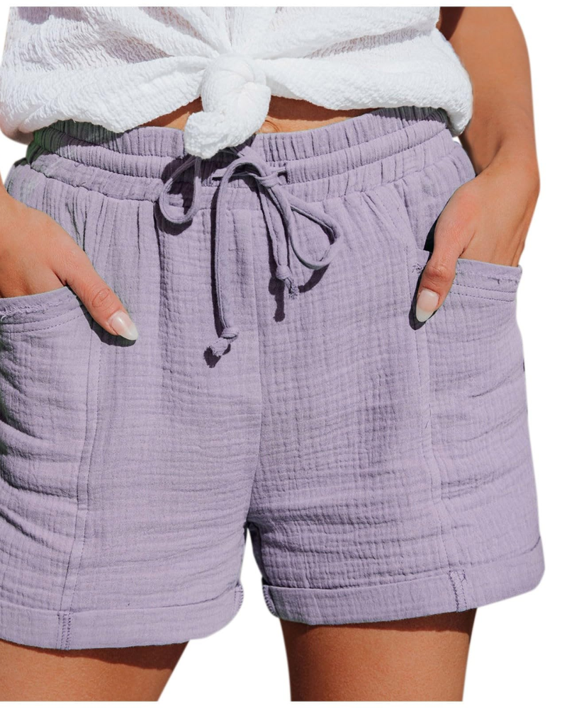 Emma Short Bermuda Feminino em Linho – Short de Cintura Alta com Cordão e Bolsos