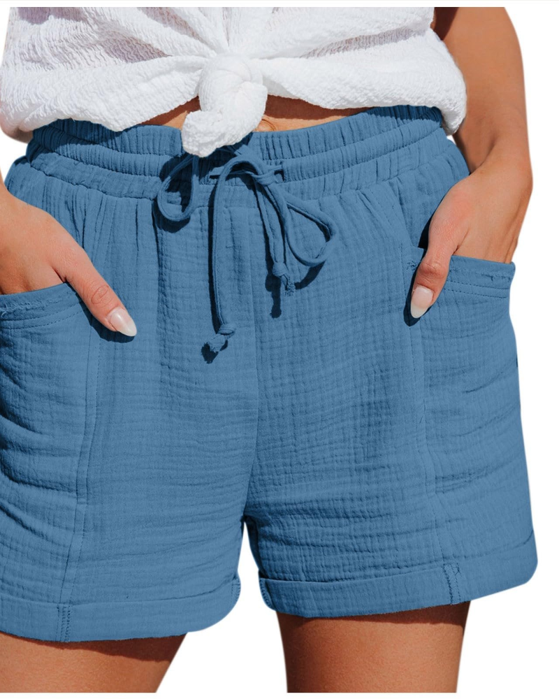 Emma Short Bermuda Feminino em Linho – Short de Cintura Alta com Cordão e Bolsos