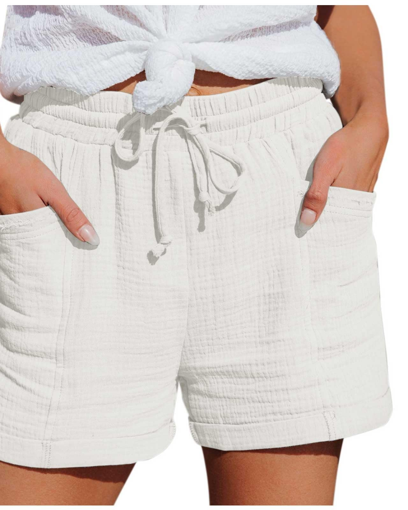 Emma Short Bermuda Feminino em Linho – Short de Cintura Alta com Cordão e Bolsos