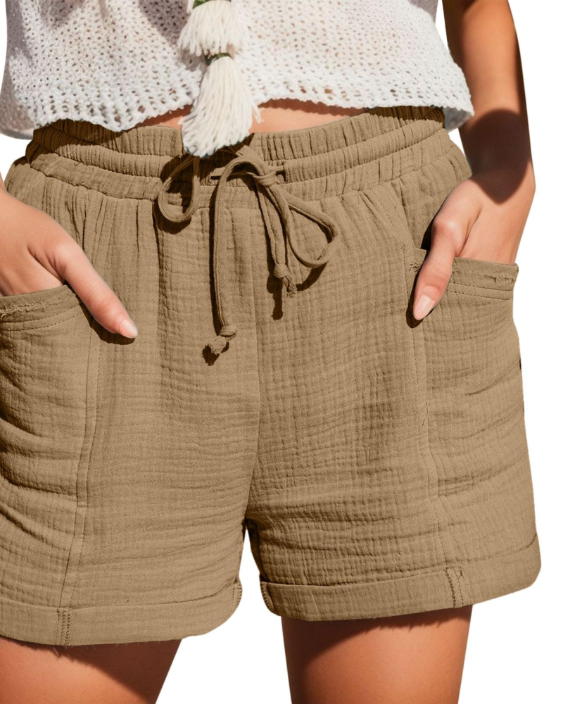 Emma Short Bermuda Feminino em Linho – Short de Cintura Alta com Cordão e Bolsos